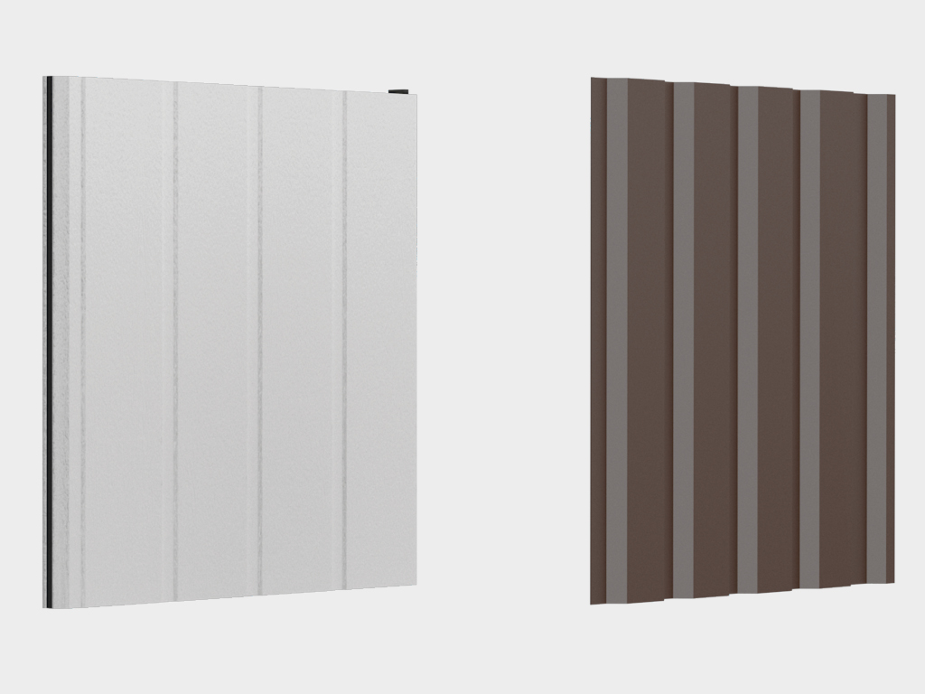 Материал стен — профилированные листы С20; материал крыши — профилированные листы С44